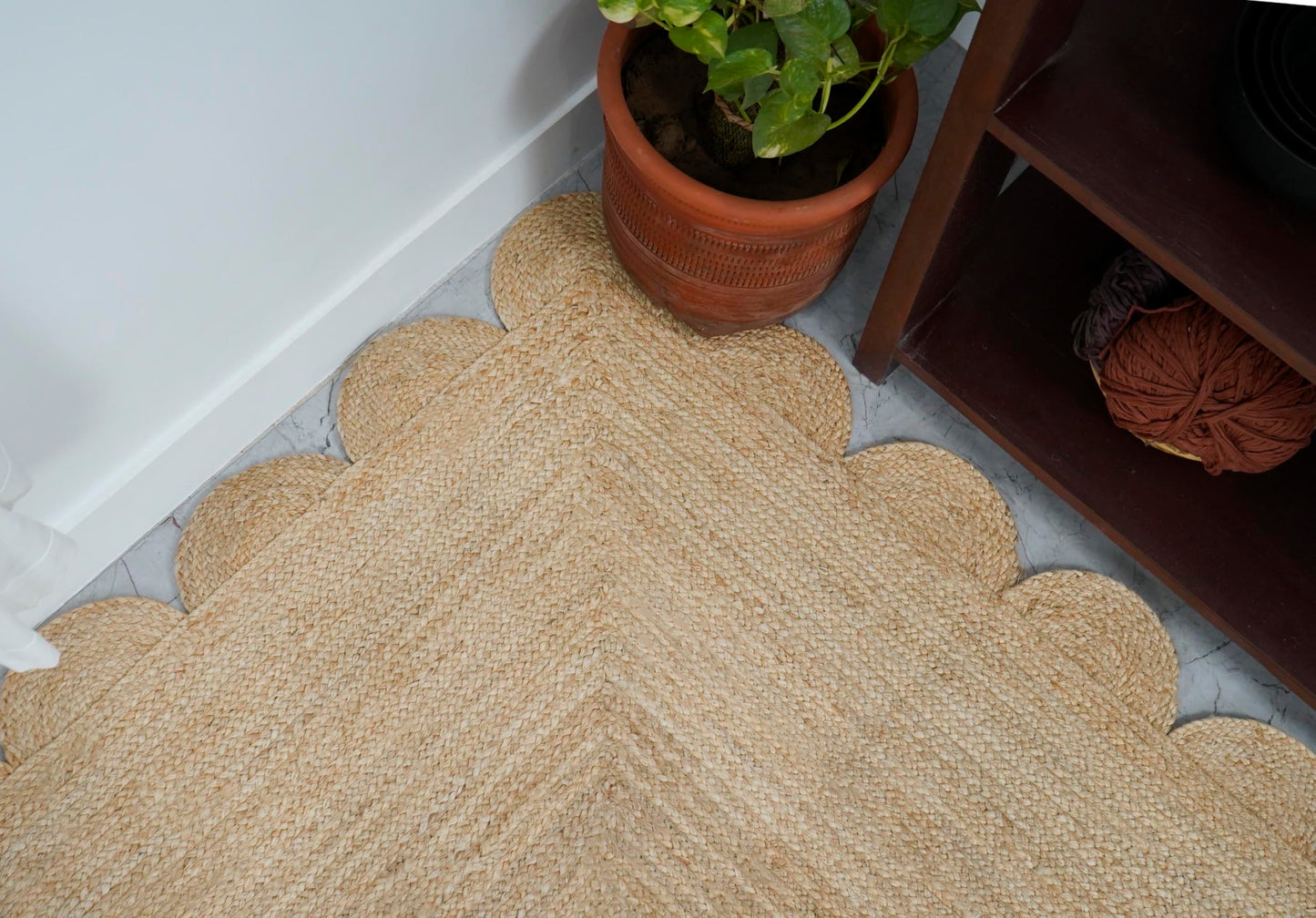NISGAUR Scallop Jute Rug Natural Fiber Boho Décor Sustainable Rug, Natural/Beige, 3x5 Feet