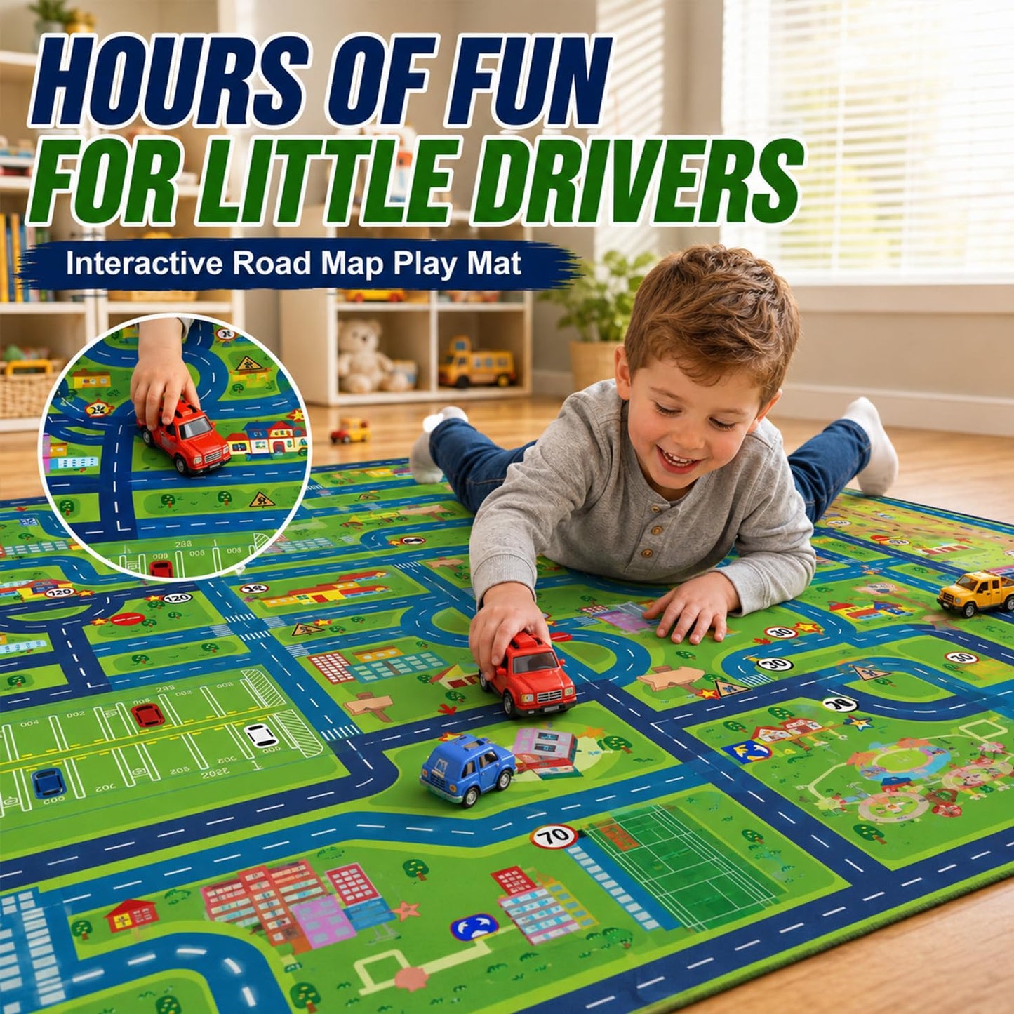 yongjoy Car Rug Road Map Area Rug, 78.7" x 59" Non-Slip Floor Mat