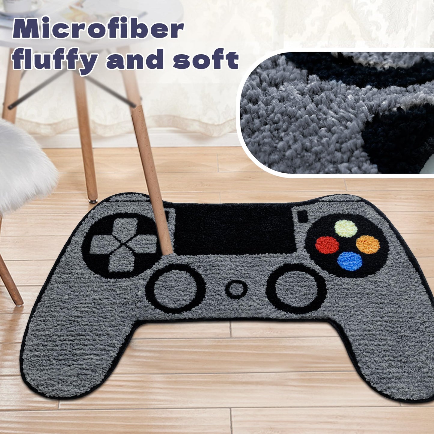 Isyorefam Black Games Console Tufted Rug, Funny Gaming Mat Gamepad Rugs, Game Controller Shaped Home Décor Carpet, Cool Gamer Non-Slip Washable Soft Absorbent 20"x32" Area Rug