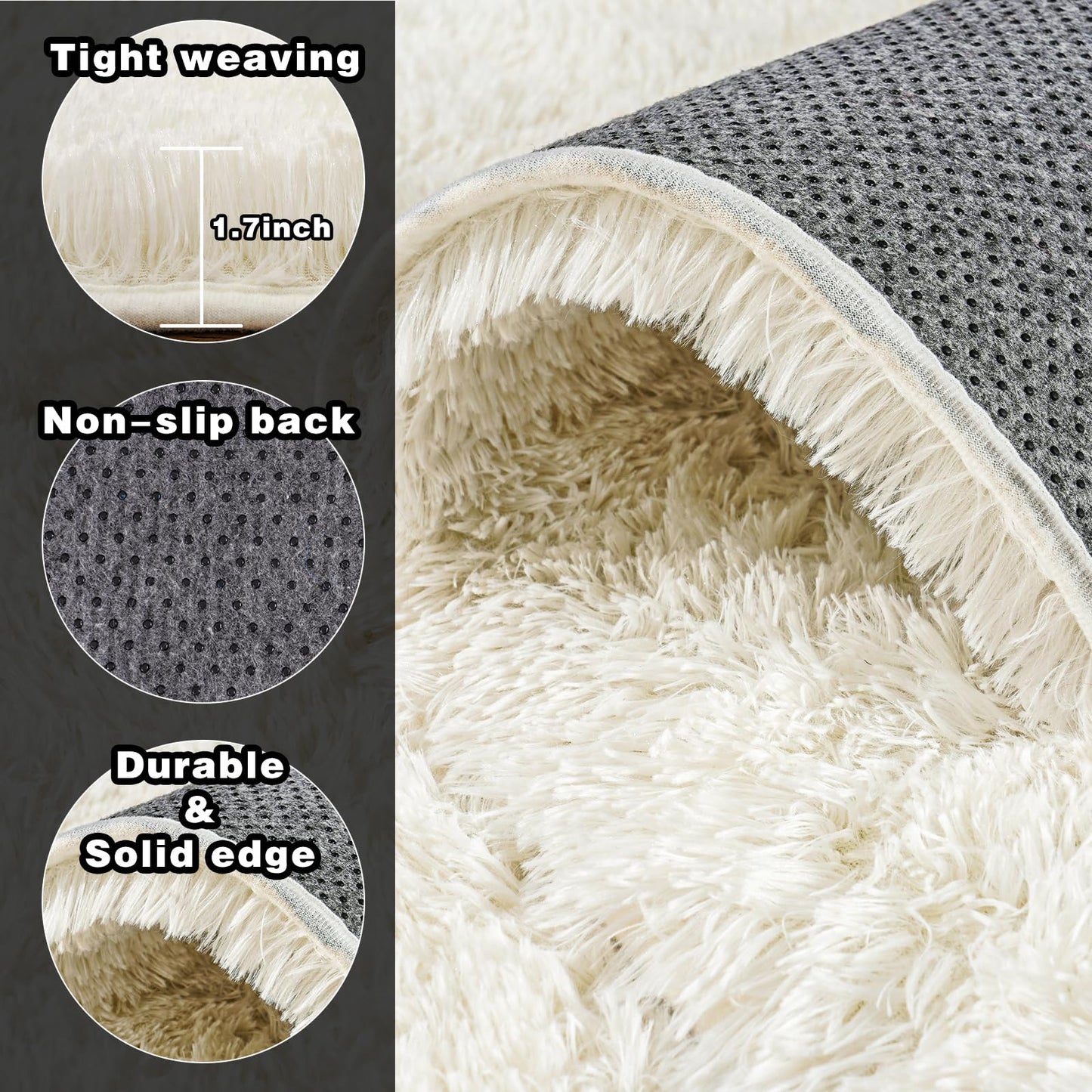 Area Rugs 9x12 for Living Room, Ultra Soft Fluffy Rugs for Bedroom, Non-Slip Furry Large Rug for Teen Girls and Boys,Nursery Kids Room Dorm Home Decor, High Pile Plush Floor Carpet, Cream White