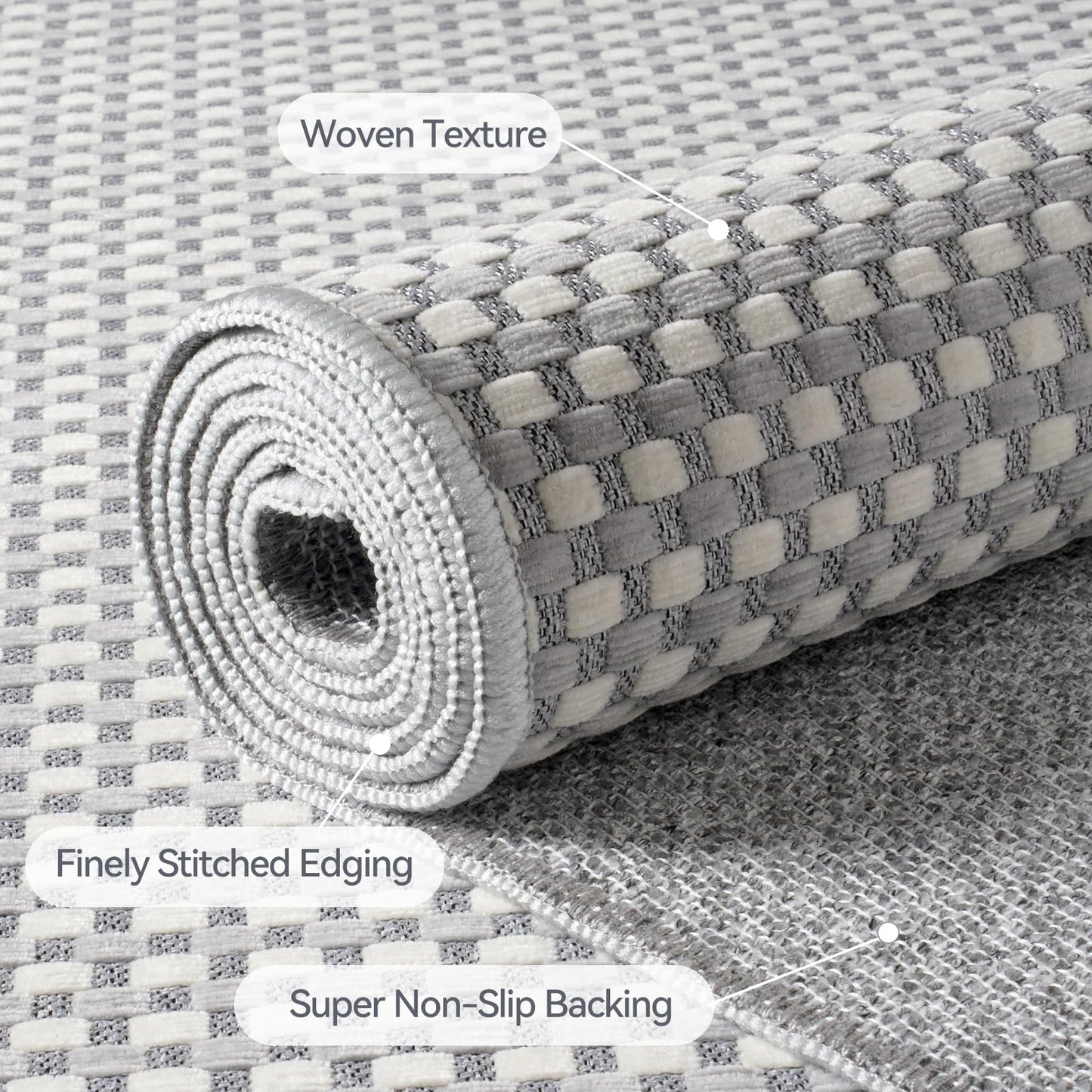 YDKGL 2x5 ft Hallway Runner Rug Boho Woven Washable Long Kitchen Runner Rugs Mat Non Slip, Soft Entryway Laundry Hall Runner Floor Carpet for Indoor Backdoor Bedroom Kitchen Living Room, Gray
