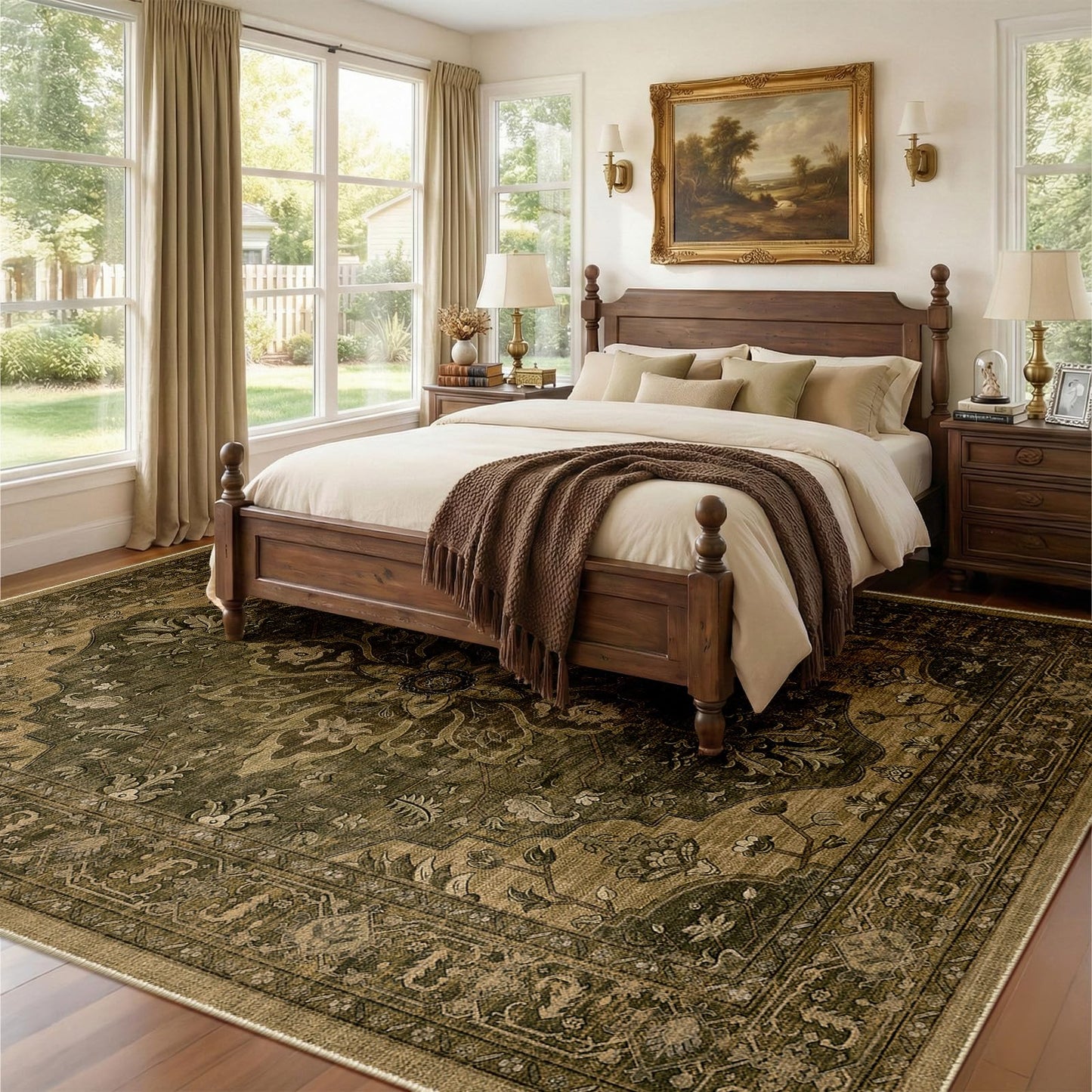 RELEANY Area Rugs 8'x10' Washable Non-Slip, Floral Vintage Distress Medallion Carpet for Living Room Bedroom Dining Room, Brown Dark Brown