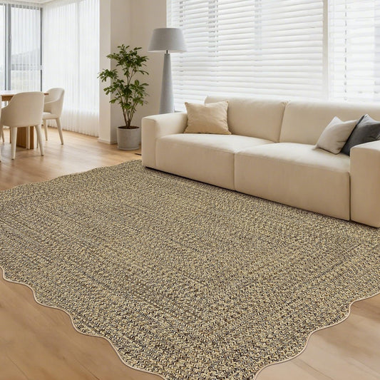Garvee Printed Rug (Not Woven!) 8x10 Area Rugs for Living Room Non-Slip Washable Rugs, Scalloped Large Carpet, Stain Resistant Ultra-Thin Foldable Floor Cover for Nursery Dining Room
