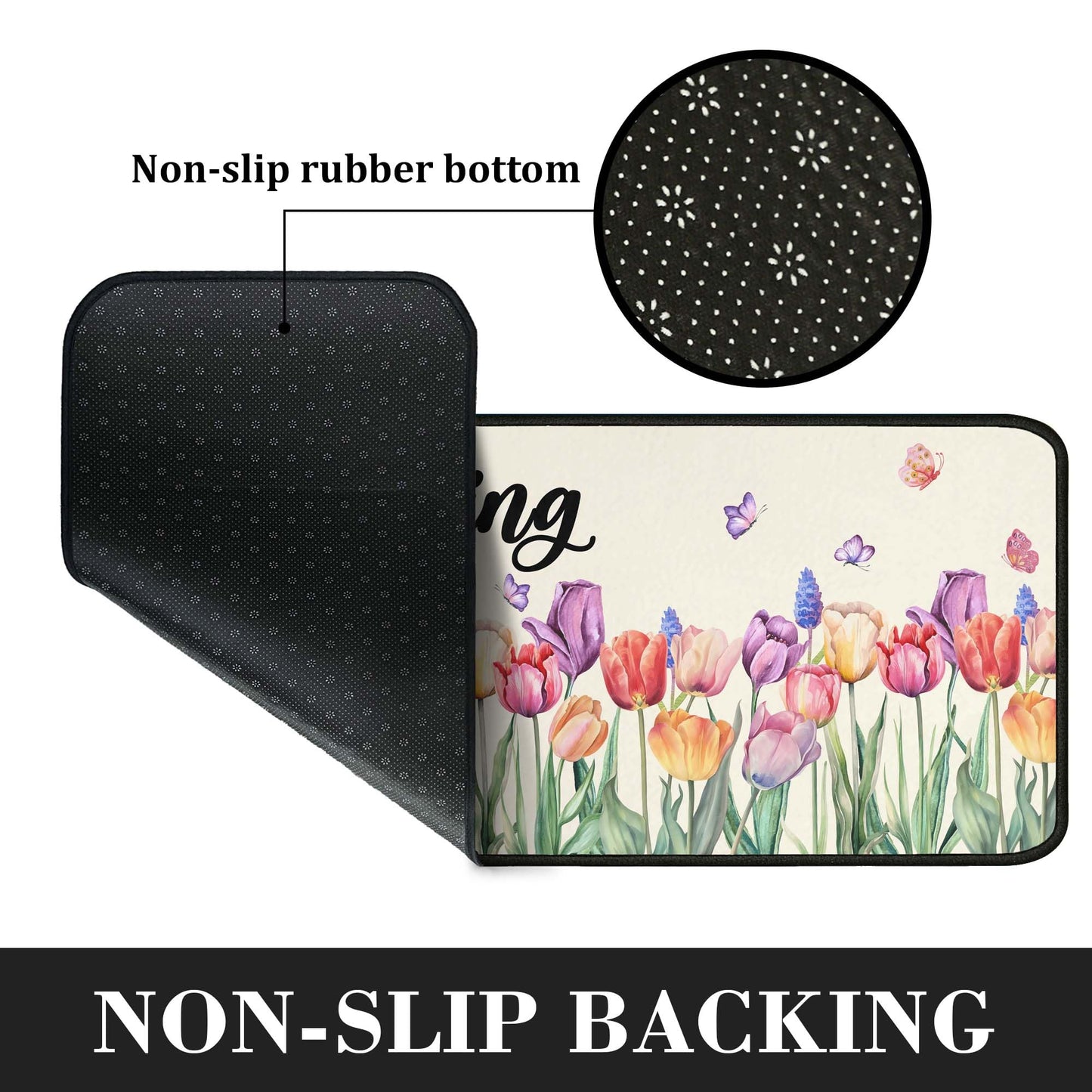 OUXIOAZ Tulip Floral Spring Decorative Kitchen Rugs Set of 2,Welcome Spring Summer Seasonal Holiday Decorations for Home Kitchen 17"x47"+17"x30"