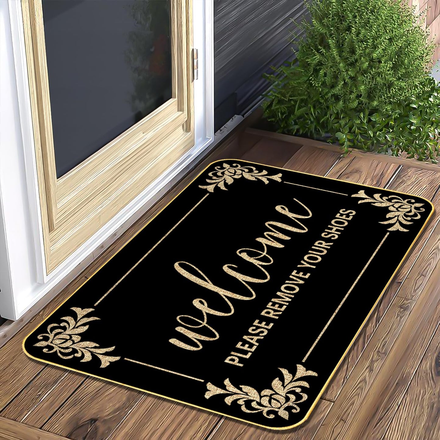 SUZEJHE Funny Welcome Mats Please Remove Your Shoes Doormats Rubber Non Slip Backing Cute Door Mat for Outdoor Indoor Uses Home Décor Housewarming Gift 17 x 29 Inch
