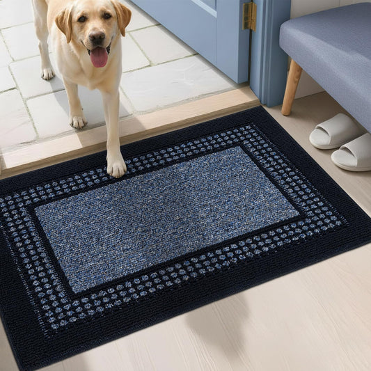 hicorfe Dirt Trapper Door Mat 24"x35",Non-Slip Backing Front Back Indoor Doormat,Washable Welcome Inside Entrance Mat,Low Profile Stain Resistant Absorbent Floor Mats for Entryway,Blue