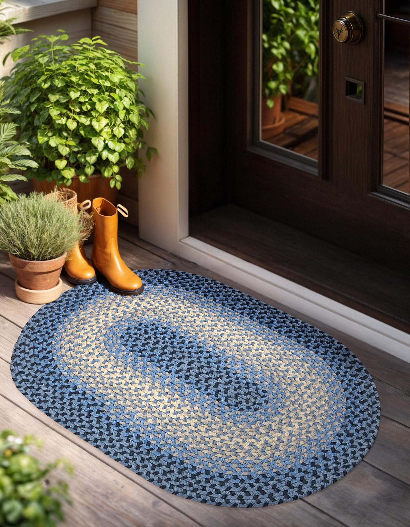 RRI Home Decor Tranquility TQ12 Blue 2' x 3' Oval - Braided Area Rug, Home Decor, Floor Mat or Bedroom Rug - Easy Care, Ideal for High Traffic Areas in Hallway and Living Room - Made in USA