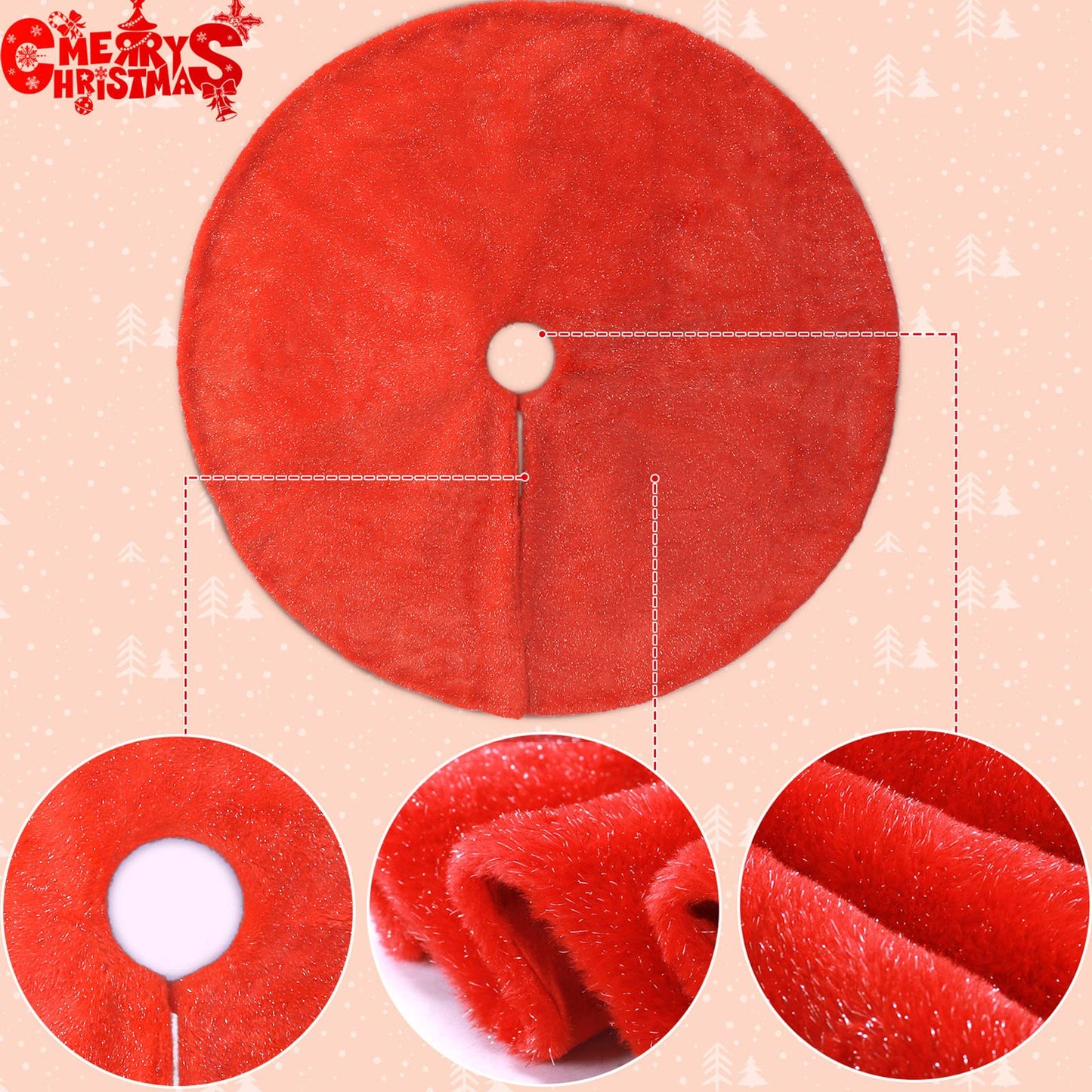 Atiming 30 Inches Red Christmas Tree Plush Skirt with Shiny Streamers Faux Fur Xmas Tree Skirt Base Cover Mat for Christmas Tree Holiday Home Party Decorations - 78cm
