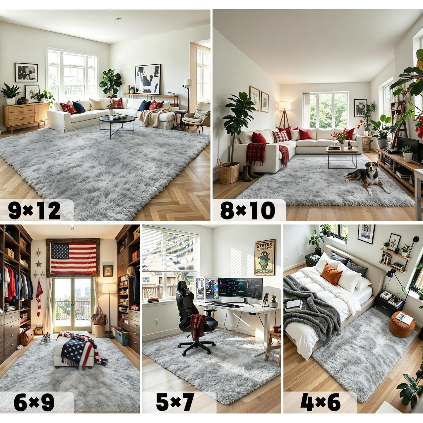 8x10 Area Rugs for Living Room Bedroom, Large Area Rug Shag Shaggy Carpet Soft Plush Furry Bedside Rug, Rugs for Home Decor (Light Grey Tie-Dyed, 8x10 Feet)