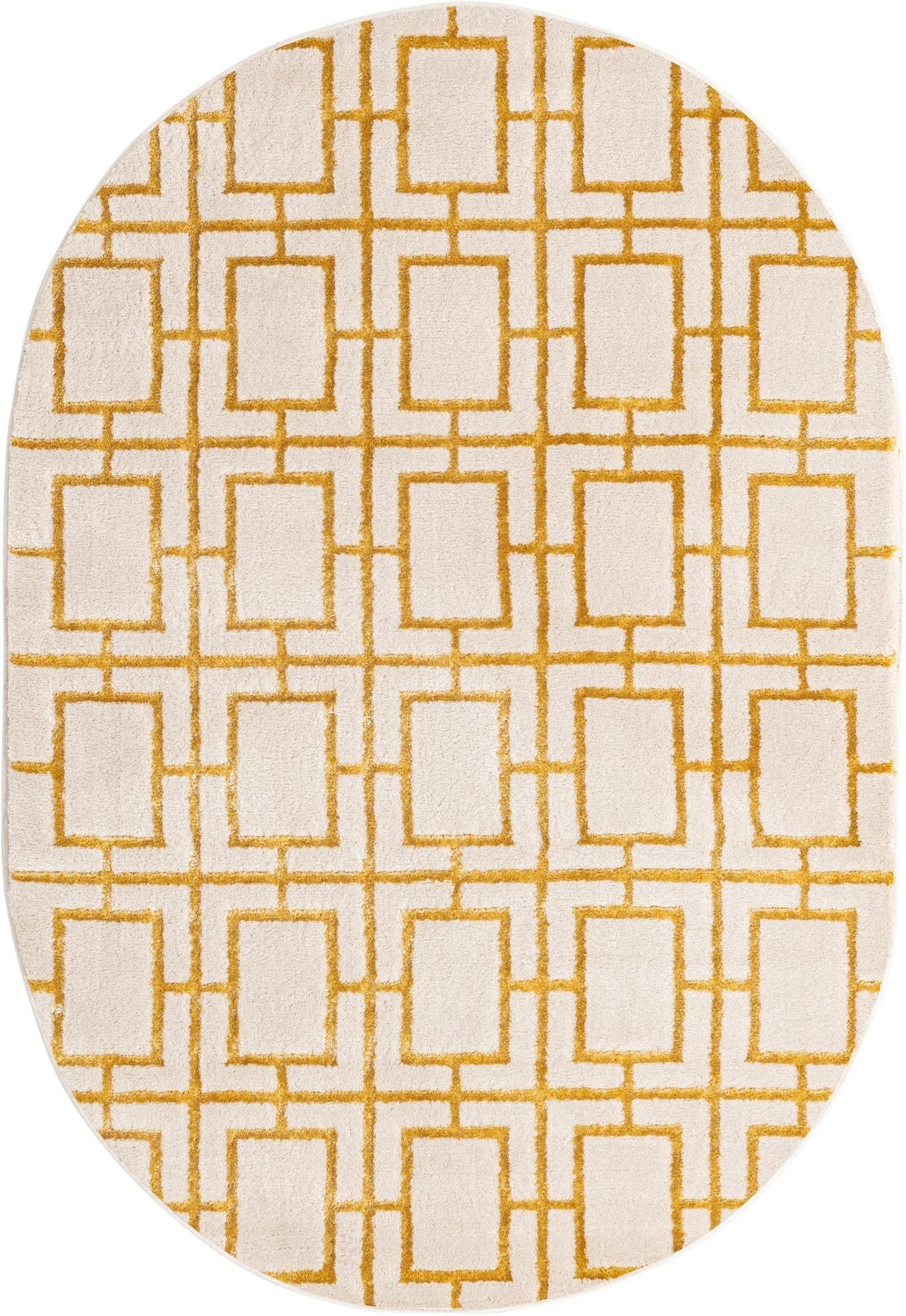 Unique Loom Glam Collection Area Rug - Deco (4' 1" x 6' 1" Oval, White Gold/ Gold)