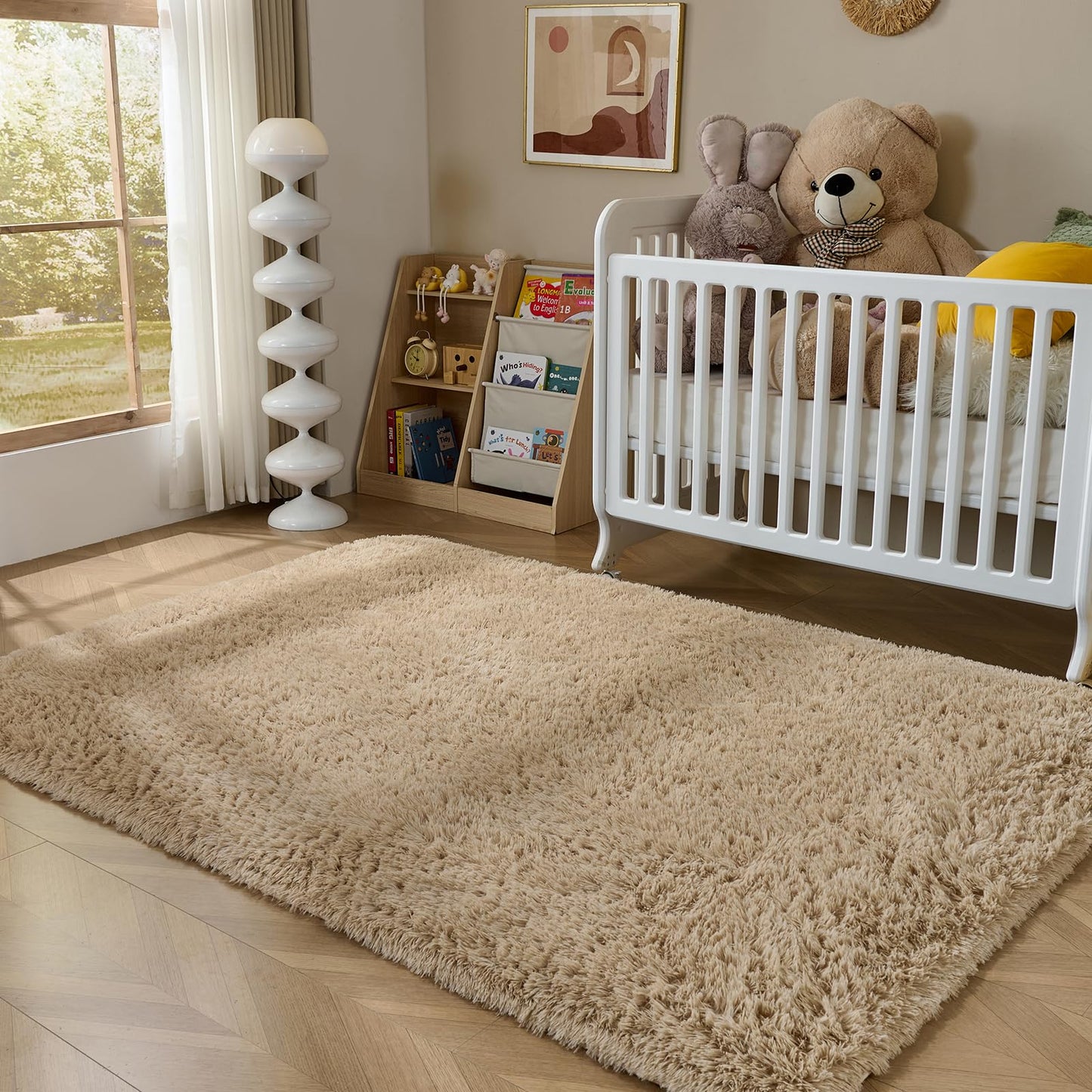 LEDODO Fluffy Area Rugs for Bedroom - Soft Plush Shag Rug for Living Room Nursery Kids Room - Non Slip Fuzzy Shaggy Floor Carpets for Girls Boys Play Room Dorm Decor (Beige, 5' x 7')