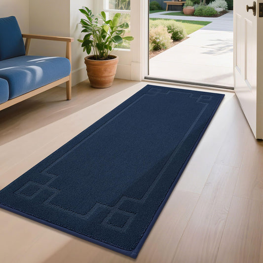 BEQHAUSE Door Mat 24" x 60", Non-Slip Door Mats Indoor Entryway Rugs Washable Low-Profile Absorbent and Stain Resist Floor Mats, Dog Door Mat for Front Back Door, Mud Wet Shoes & Paws, Navy Blue