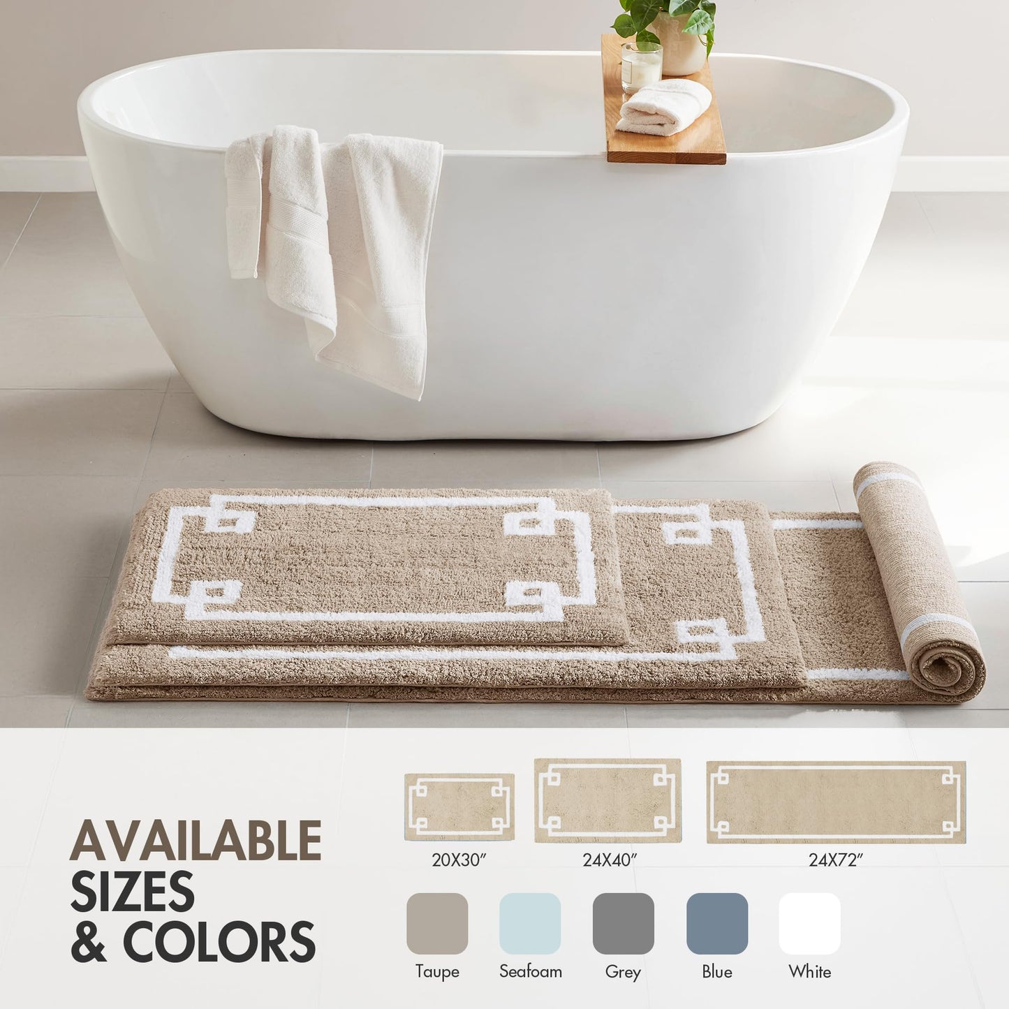 Madison Park Evan 100% Cotton Bathroom Rug Non Slip Backing-Luxrurious Tufted Plush Bath Mat Absorbent, Quick Dry, Spa Design Shower Room Décor, 24x40, Taupe