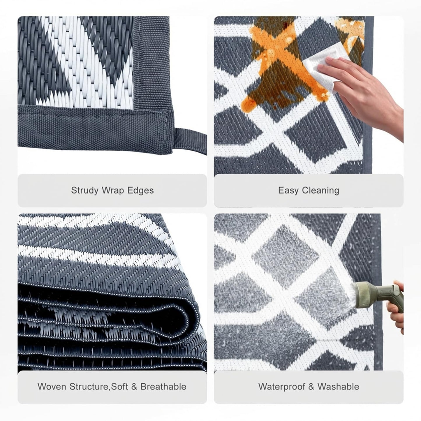 wikiwiki Outdoor Rug, 5x8ft Waterproof Reversible Mat Indoor Outdoor Rugs Carpet, Small Area Rug Plastic Straw Rug for Patio Deck Balcony Pool RV Camping Beach Picnic, Grey, Rugscape Series