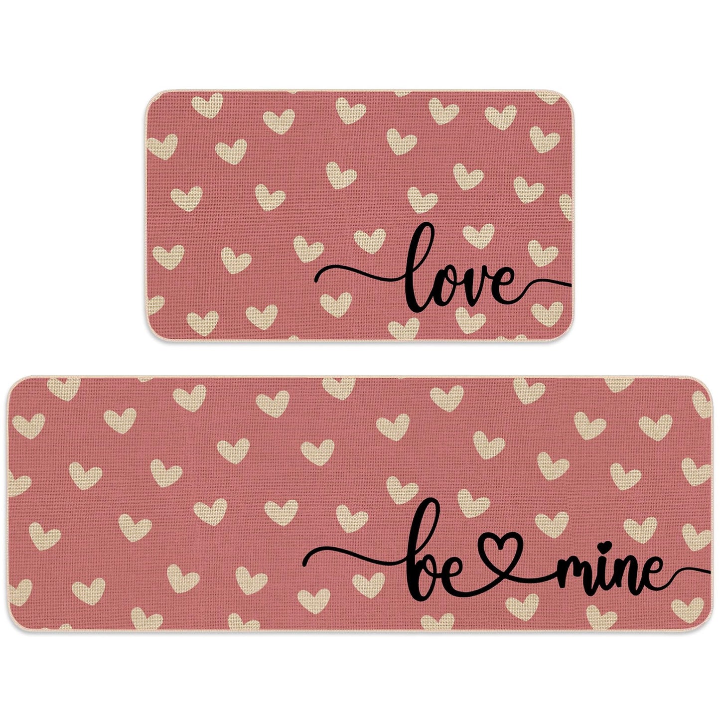 JarThenaAMCS 2 Pcs Pink Love Heart Valentine's Day Kitchen Mat White Heart Kitchen Rug Non Slip Rectangle Doormat Floor Mat for Home Entrance Porch Decoration,17 x 29 and 17 x 47 Inch
