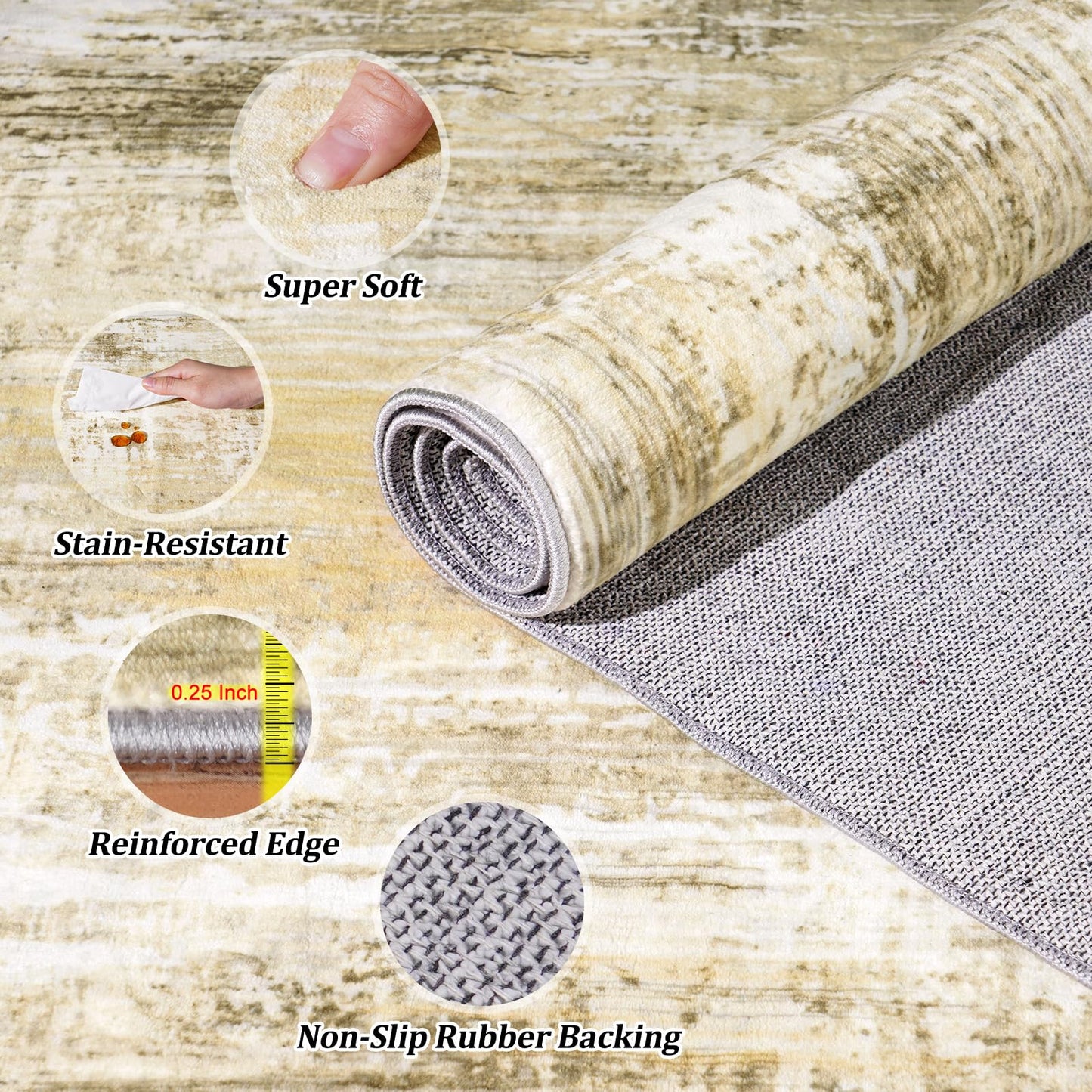 8x10Ft Living Room Rugs Non-Slip Modern Abstract Rug Washable Rugs Carpet for Bedroom Pile Rug for Living Room，Bedroom, Dining Room, Kids Playroom, Home Office Yellow