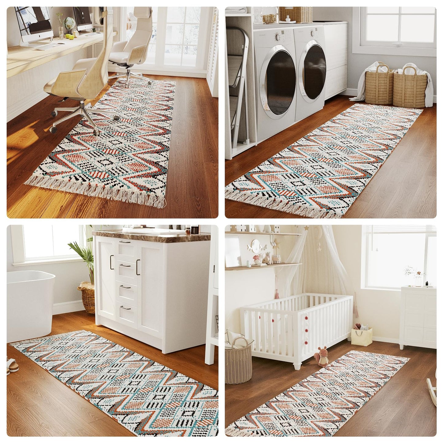 H.VERSAILTEX Handwoven 2x5 ft Boho Runner Rug with Tassels - Low Pile Easy Clean Washable Entryway Rug, Non-Slip Kitchen Runner for Hallway, Laundry Room, Corridor - Floor Mat(1 Pack,Orange/Blue)