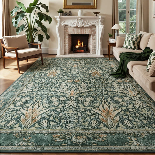 WEZVIX Vintage Floral 8x10Area Rug,Soft Non-Slip Machine Washable Rug for Living Room,Stain Resistant Carpets for Bedroom Dining Room Farmhouse Nursery Home Office