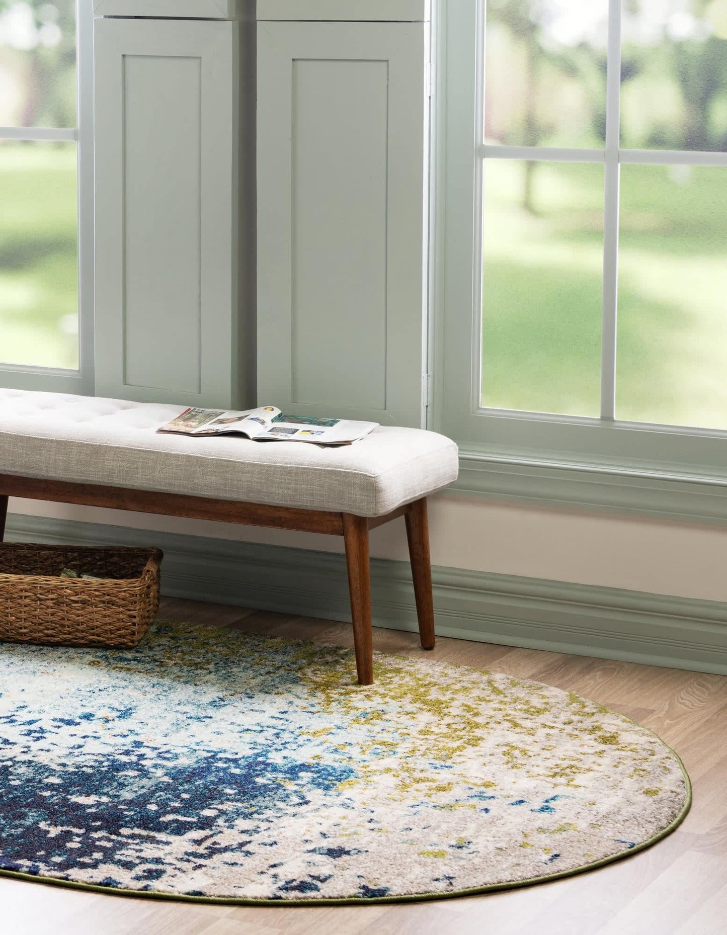 Unique Loom Estrella Collection Abstract, Modern, Light Colors, Distressed Area Rug (5' 0 x 8' 0 Oval, Blue/Beige)