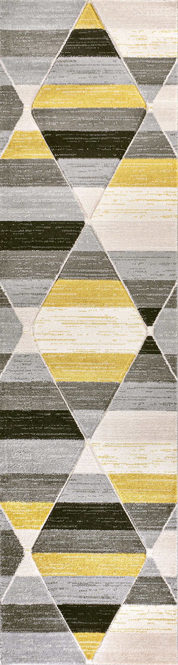 JONATHAN Y Retro Diamonds Yellow/Gray/Cream Runner Rug 2X8 ft, Kehoe Geometric for Living Room, Bedroom, Kitchen, Office, Easy-Cleaning, High Traffic, Pet-Friendly, Non-Shedding UNQ101A-28