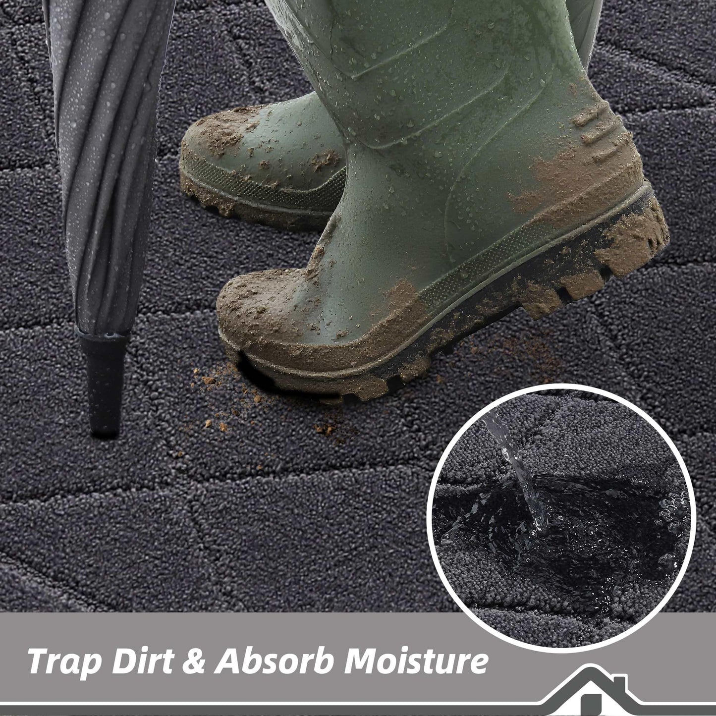 BEQHAUSE Dirt Trapper Door Mat 24" x 36", Doormat Non-Slip Entryway Rugs Washable, Dog Door Mat Stain Resistant and Absorbent Welcome Floor Mat for Front Back Door, Mud Wet Shoes & Paws, Dark Grey