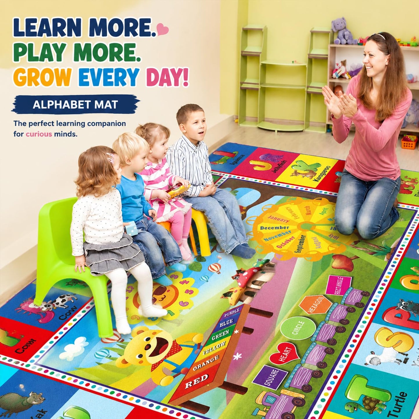 ABC Kids Play Rug, Non-Slip Classroom Carpet,59" x 39.4''