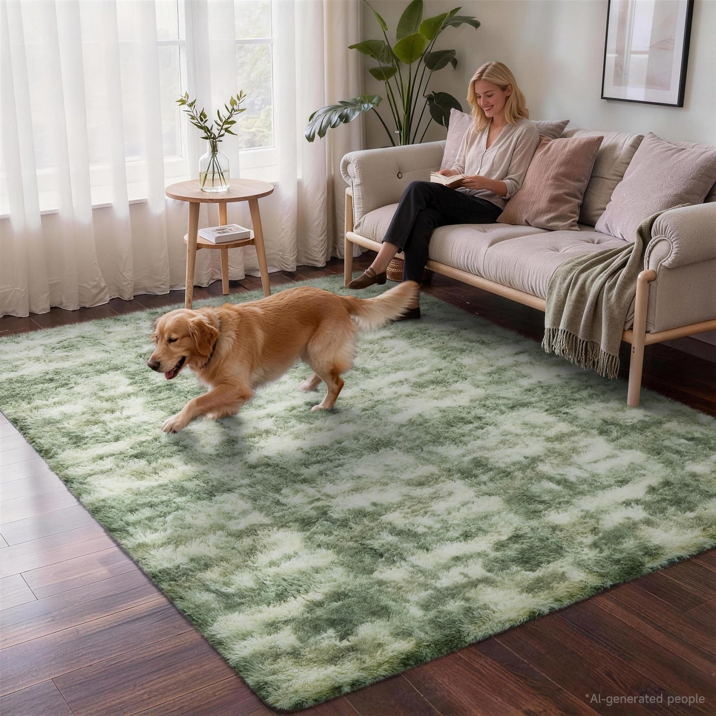 Ophanie Green and White Area Rugs for Living Room 5x7, Sage Green Fluffy Shag Large Fuzzy Plush Soft Carpets, Floor Shaggy Rugs for Bedroom, Carpet for Kids Girls Dorm Nursery Home Decor Aesthetic