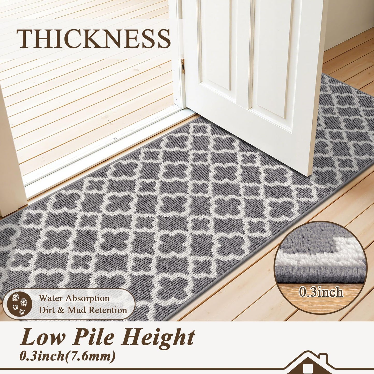 U'Artlines Runner Rug for Hallway 2×6feet Non Slip Kitchen Floor Carpet Runners Grey Geometric Pattern Machine Washable Area Rug for Entryway Bathroom