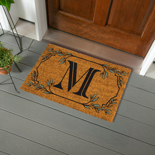 Evergreen Flag Monogram Coir Doormat | Letter M | Front Door Mat for Outdoor Indoor Entrance | 28x16 Inches | Non-Slip Backing Doorway Mat for Porch Patio Floor | New Home Decor Housewarming Gift