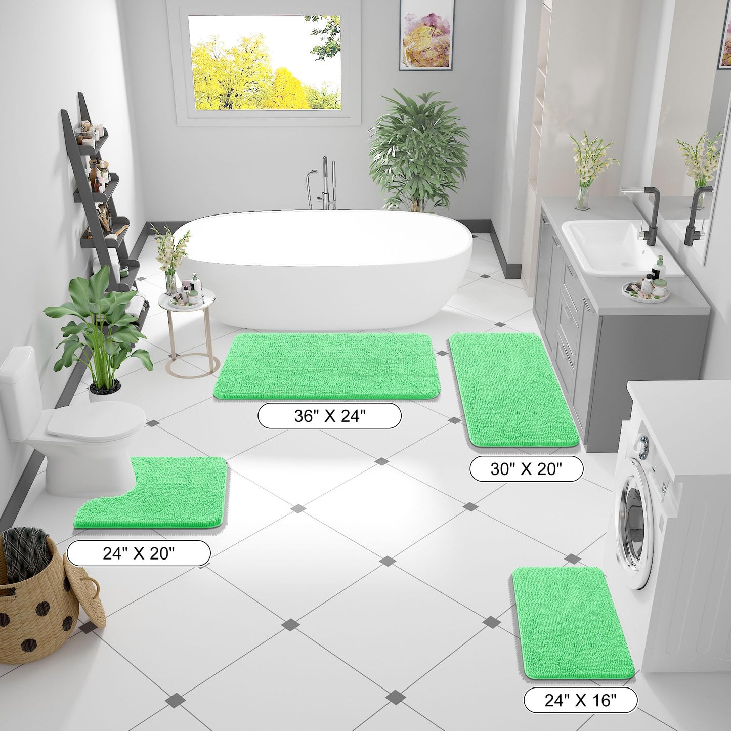 OLANLY Bathroom Rugs 36x24, Extra Soft Absorbent Chenille Bath Rugs, Rubber Backing Quick Dry, Machine Washable Bath Mats for Bathroom Floor, Tub and Shower, Home Decor Accessories, Mint Green