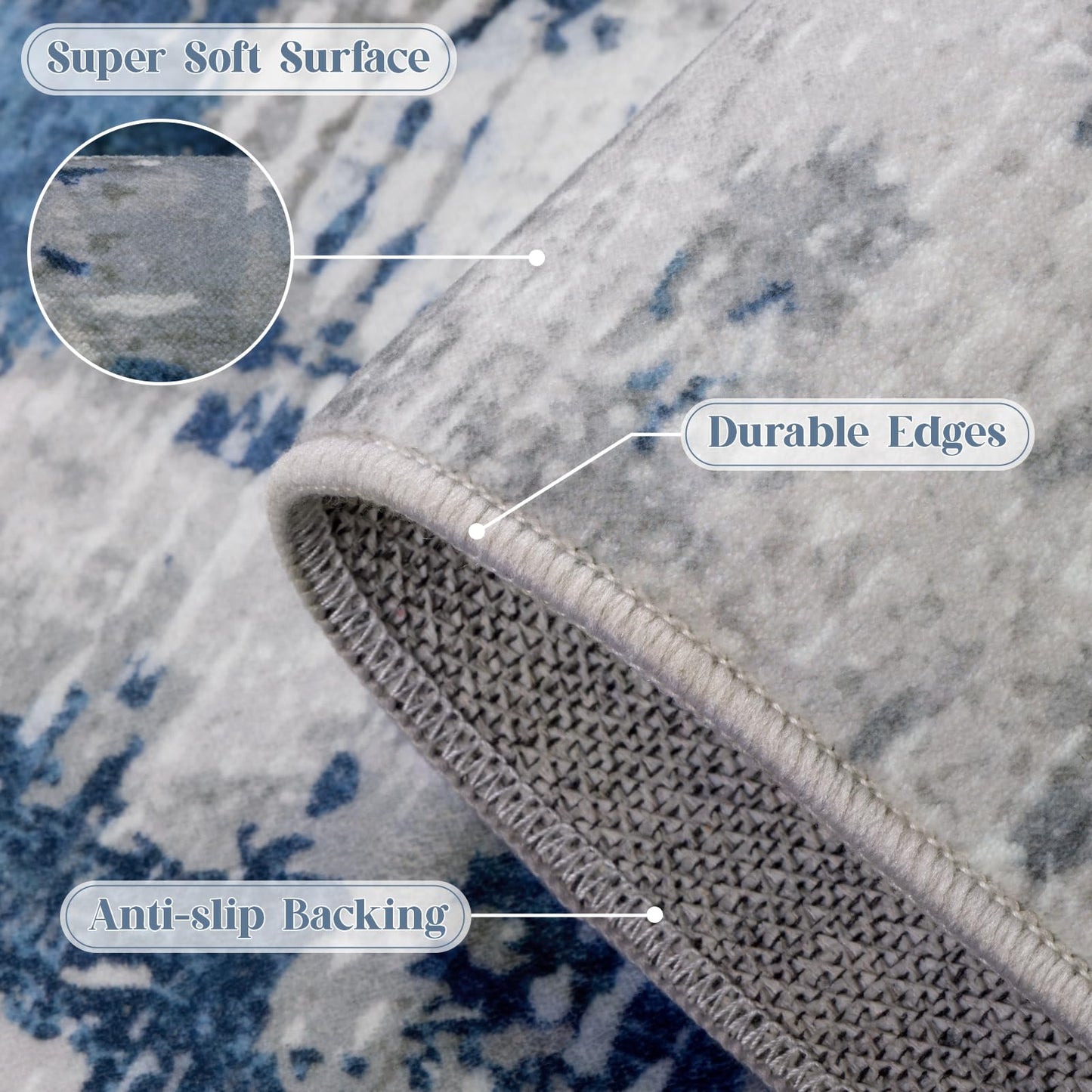Groovoft 8x10 Area Rug for Living Room, Washable Modern Abstract Large Rug, Soft Low Pile Non Slip Indoor Floor Carpet for Bedroom Dining Room Home Office, Blue Grey