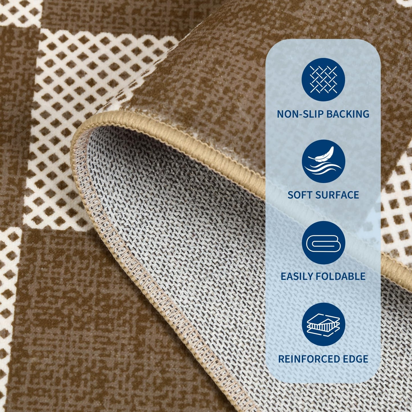 GarveeHome Checkered Terracotta Brown 2x3 Washbale Rug Door Mat Geometric Diamond Dot Modern Neutral Boho Soft Low-Pile Small Rug for Bedroom Entryway Bathroom Kitchen Non-Slip TPE Backing