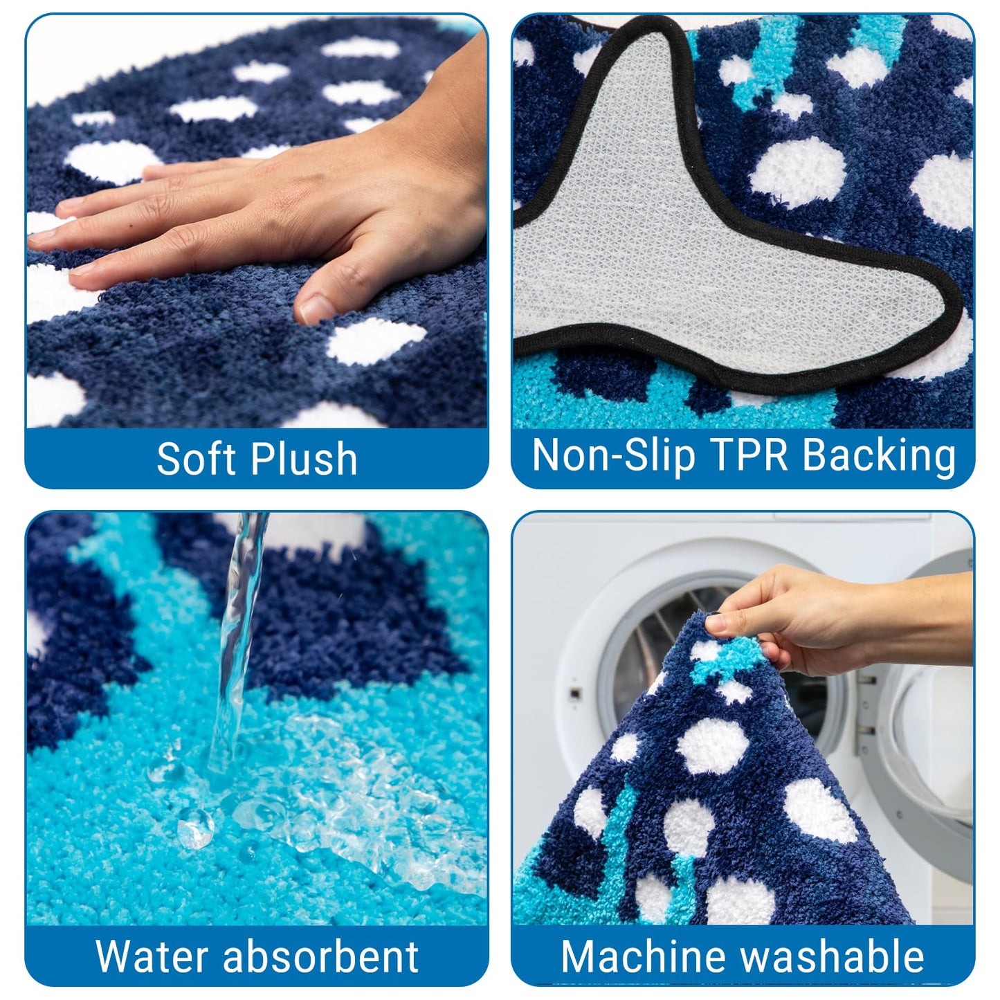 Percozzi Whale Shark Bathroom Rug 35"*28", Handmade Funny Tufted Ocean Animal Bath Mat with Non-Slip TPR Backing Beach Soft Plush Absorbent Blue Whale Shark Bath for Coastal & Marine Lovers