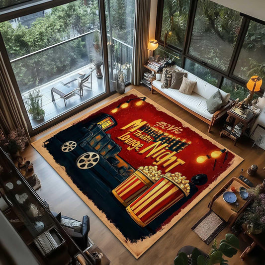 aeevho 4x6 Movie Area Rug, Movie Night Home Theater Floor Rug, Vintage Movies Theater Rugs, Washable Low Pile Film Rugs for Living Room, Theater Room, Bedroom