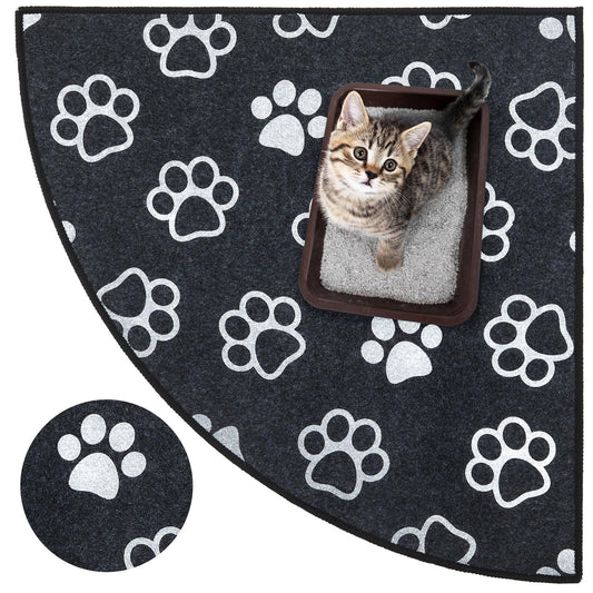 Drydiet Corner Cat Litter Mat for Small Boxes, 29" x 29" Fan-shaped Kitty Litter Trapping Mat Cute Paw Pattern with Waterproof Non-slip Backing, Machine Washable, Urine Proof