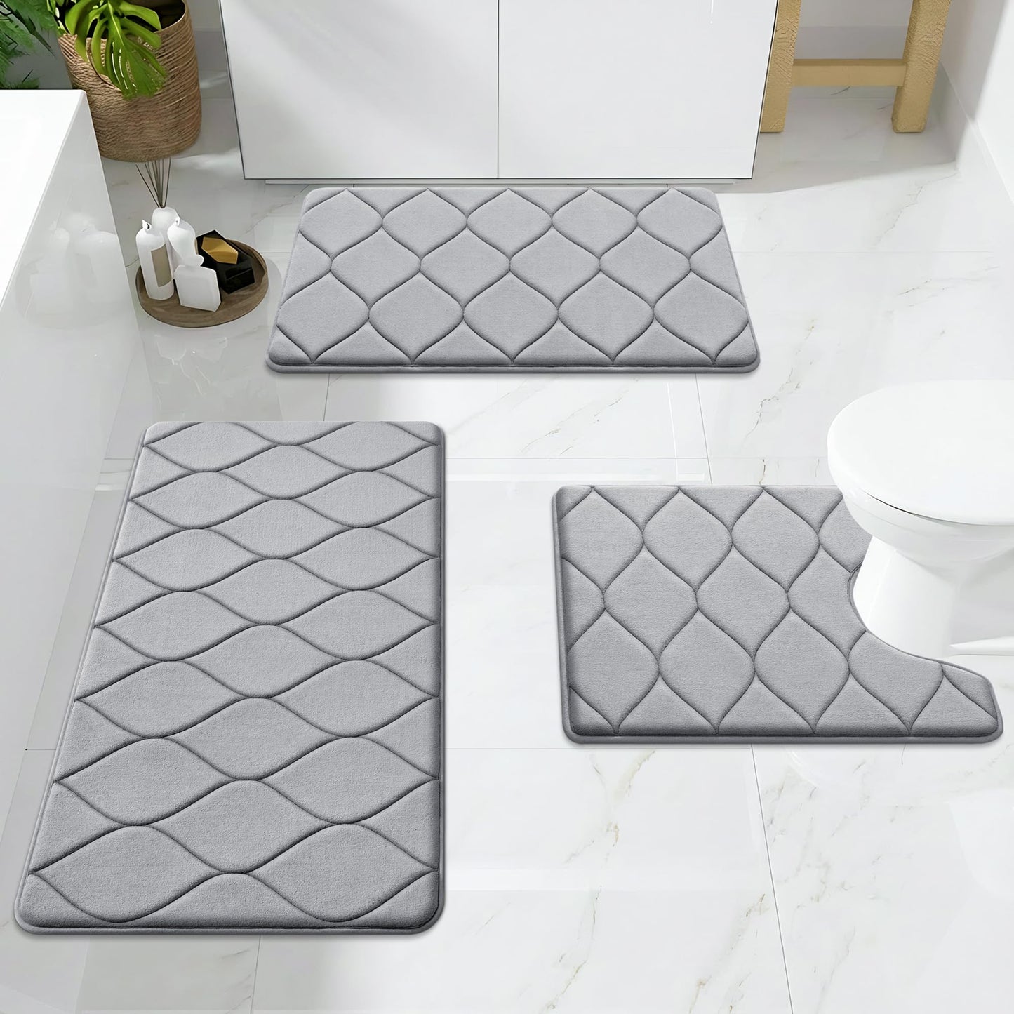 Smiry Memory Foam Bath Mat 59''x24'', Ultra Soft Non-Slip Bathroom Rug, Plush Water Absorbent Quick Dry and Machine Washable Floor Mat for Shower, Tub & Home Decor, Grey