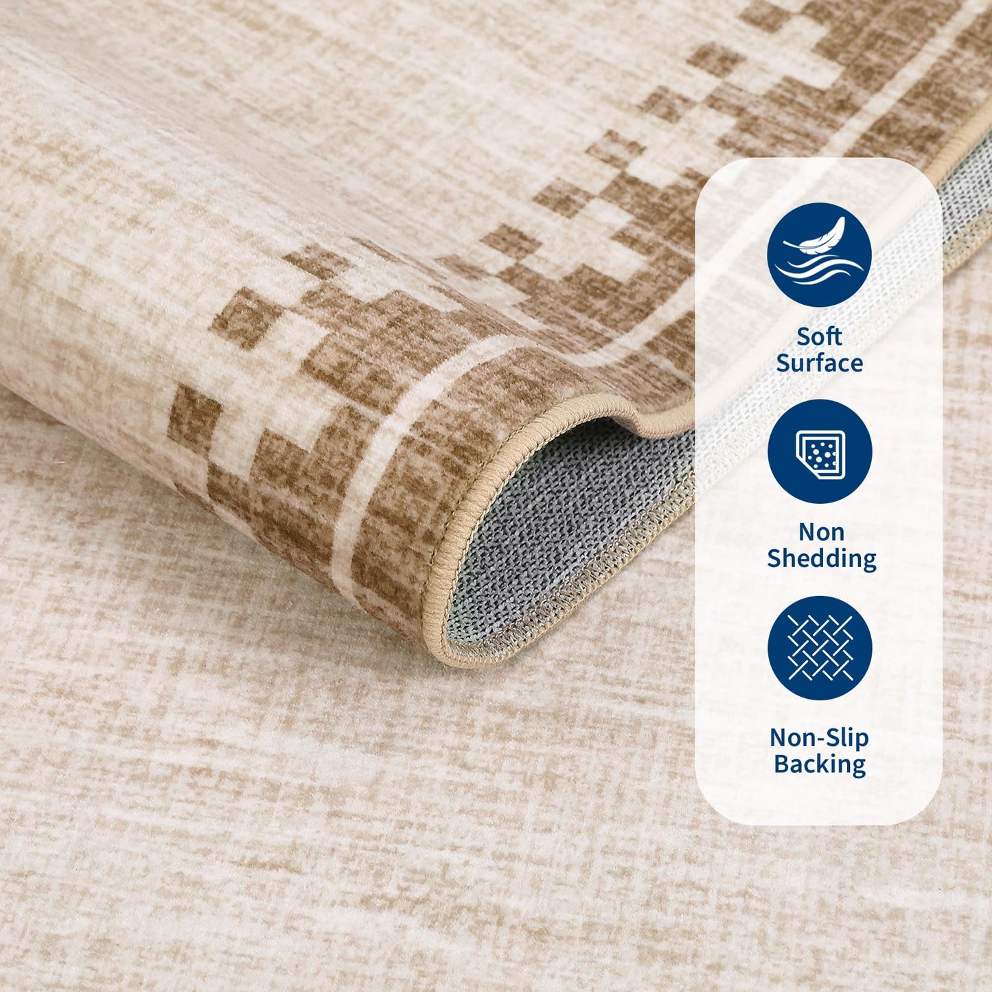 GarveeHome Cross Bordered Large Area Rug 9x12 Machine Washable Non Slip Low Pile Dining Room Carpet Geometric Stain Resistant Living Room Bedroom Home Office Rug, Beige