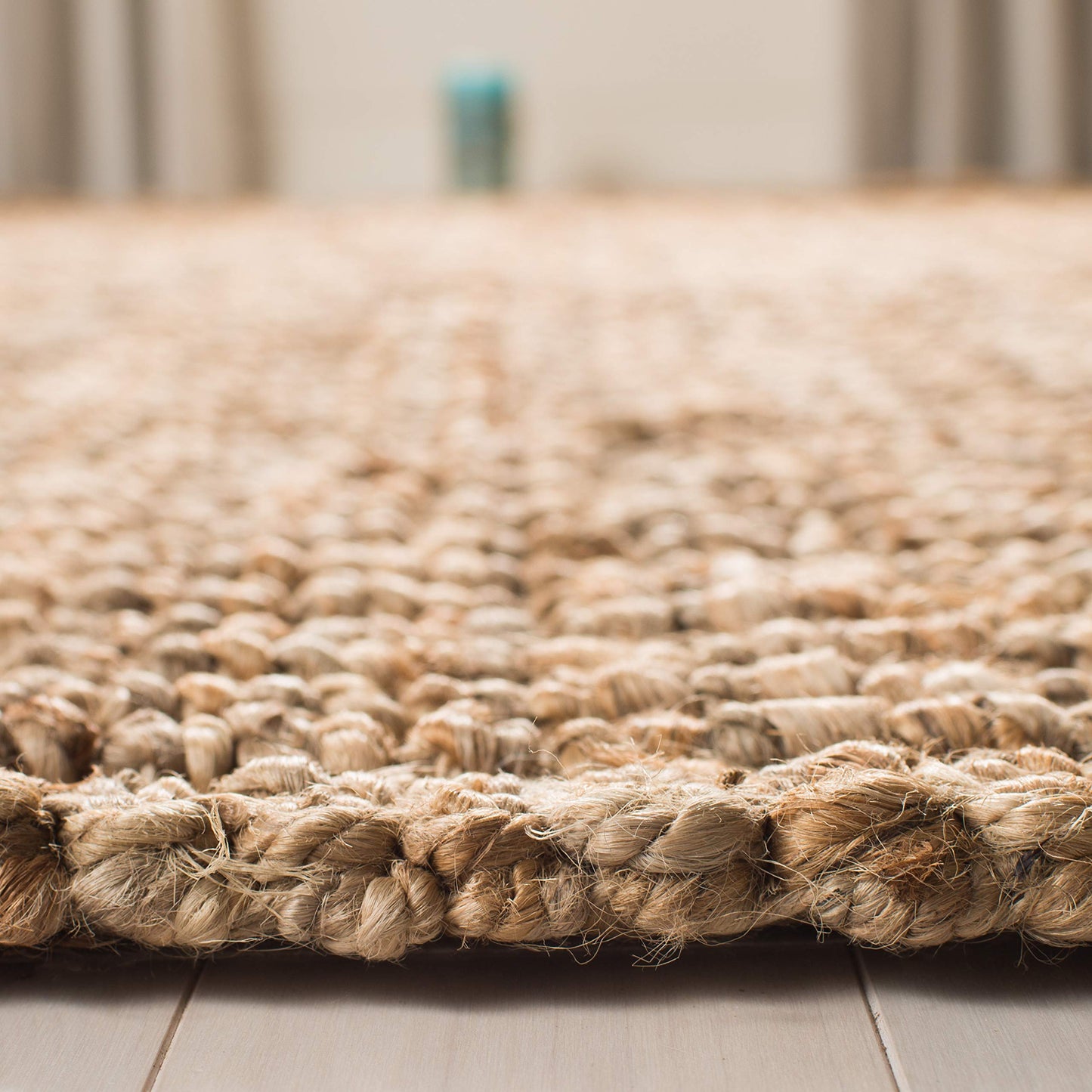 SAFAVIEH Area Rug 4' Square - Natural Fiber Collection - Natural Brown, Handmade Jute, Farmhouse Style, Chunky Textured Thick Pile (NF447A)