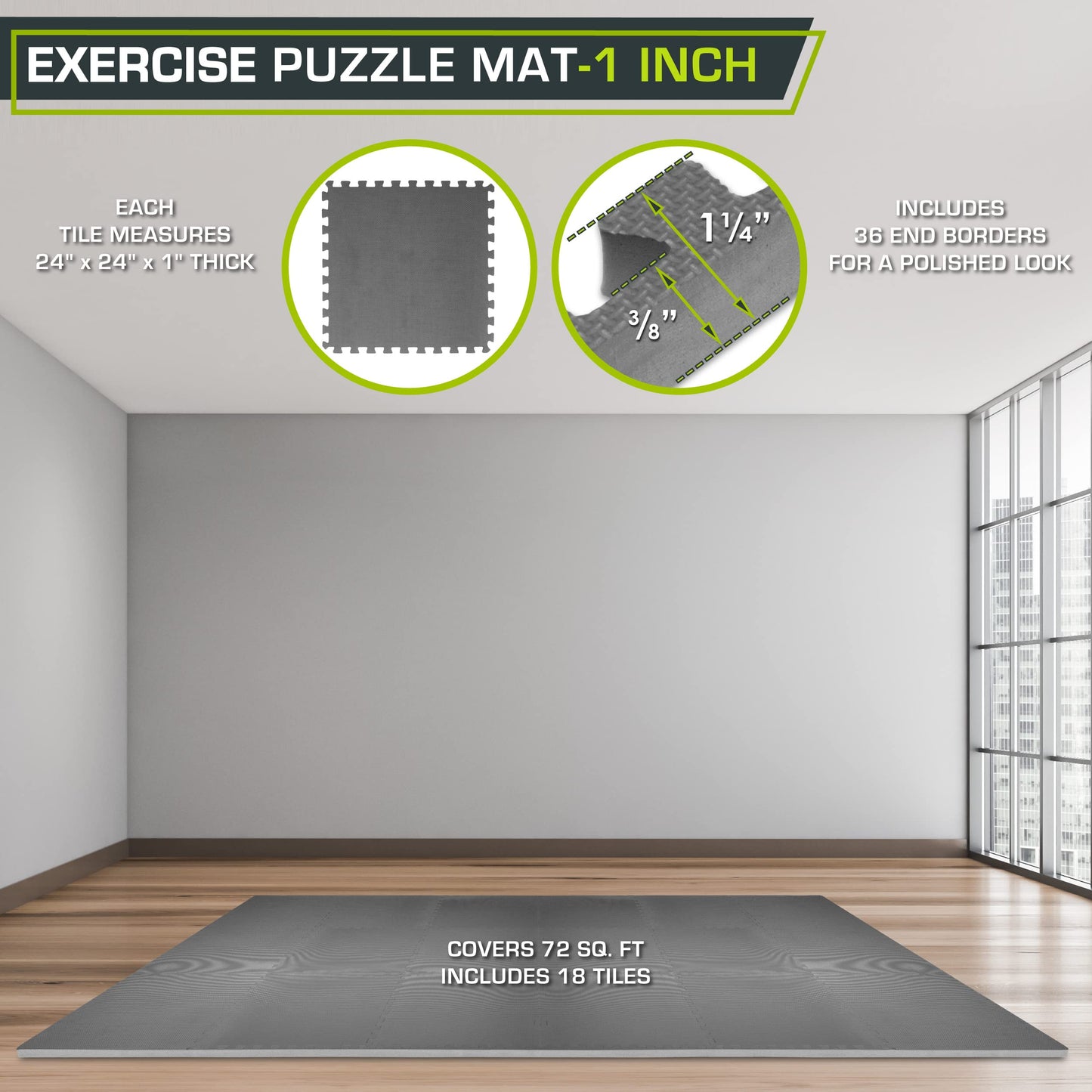 ProsourceFit Weaved Pattern Extra Thick Exercise Puzzle Mat 1-inch, EVA Foam Interlocking Tiles for Protective, Cushioned Flooring for Home and Gym Equipment; Grey, 72 SQ FT, 18 Tiles
