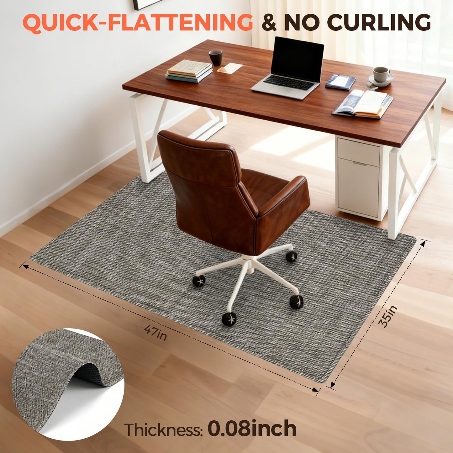 BAGAIL Office Chair Mat for Hardwood Floor, 35"x47" Heavy Duty Computer Chair Mat - Fast Flat & Smooth Glide - Non-Slip Desk Chair Floor Protector for Home Office - Brown