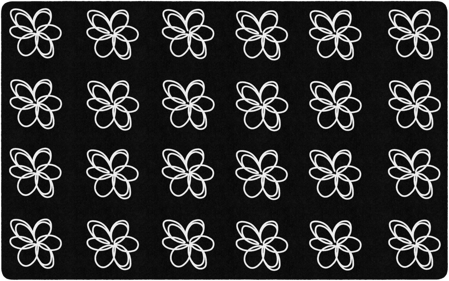 Flagship Carpets Flower Sampler Classroom Rug for Preschool, Kindergarten, 24 Flowers Seating Rug for Circle Time Learning, Educational Area Rug for Daycare Kids, Durable - Black & White - 7'6" x 12'