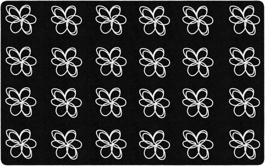 Flagship Carpets Flower Sampler Classroom Rug for Preschool, Kindergarten, 24 Flowers Seating Rug for Circle Time Learning, Educational Area Rug for Daycare Kids, Durable - Black & White - 7'6" x 12'