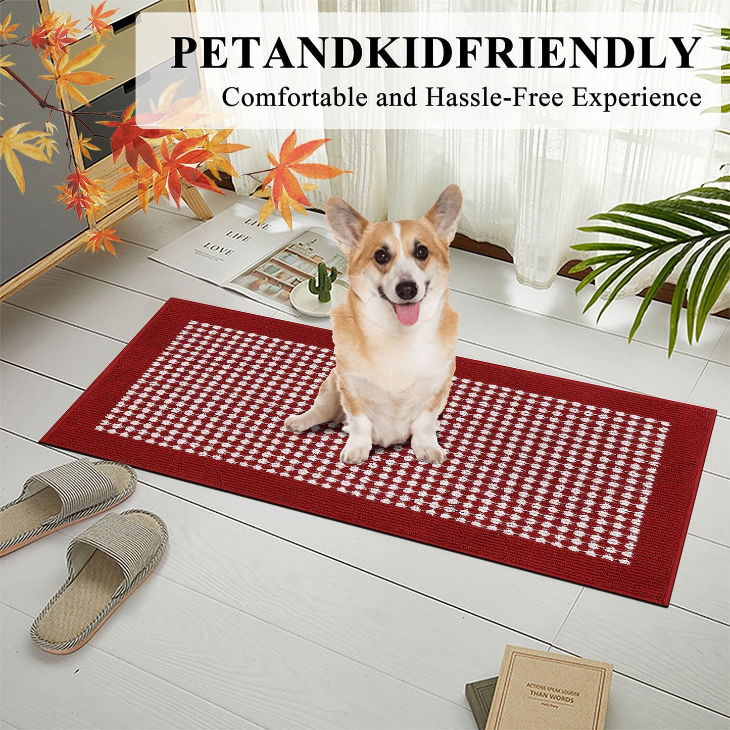 Ileading Christmas Kitchen Mat Sets 3 Piece Red Kitchen Floor Rugs with Non Slip Rubber Backing Machine Washable Runner Rugs for Winter Holiday Decor Laundry Hallway Doormat Valentine's Day