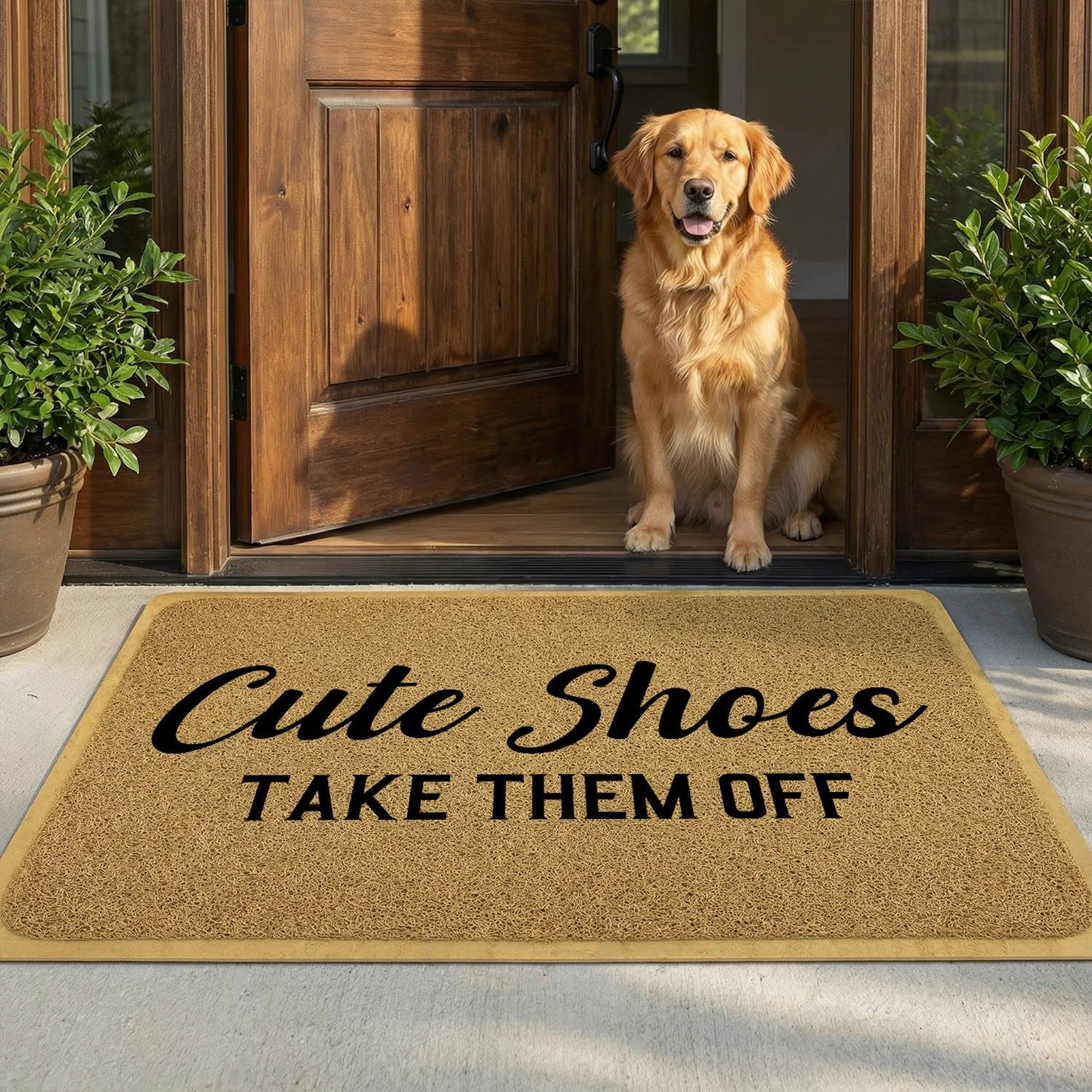 YZCZ Funny Doormat for Entrance Way Indoor/Outdoor Front Door/Patio Anti-Slip & Heavy Weather Resistant Rugs House Warming Novelty Gift Mat 36"x24" (Cute Shoes Take Them Off)