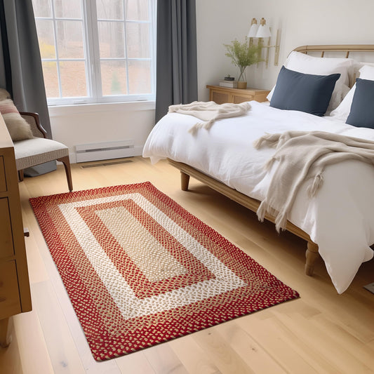 Super Area Rugs 2X3ft Farmhouse Braided Rug - Natural Soft Cotton Carpet for Bathroom, Kitchen, Doorway - Primitive Country Woven Rug - Red/Cream/Ivory
