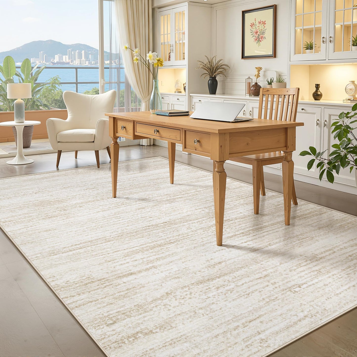 Area Rug 6x9 Living Room Rugs: Washable Modern Rug Non-Slip Soft Rugs Stain Resistant Printed Rug Indoor Carpet for Bedroom Kitchen Dining Room Nursery Home(Beige, 6'x9')