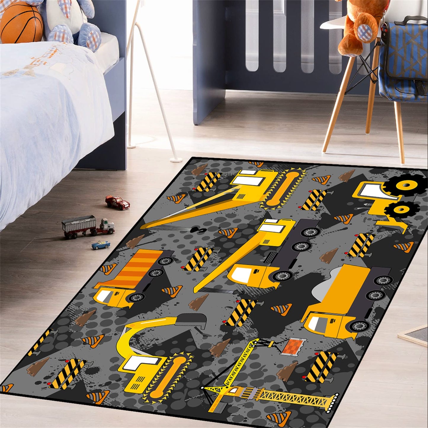 CAFCIOYG Construction Rugs for Boys Room Play Mat for Cars and Trucks PlayMat Kids Rugs for Playroom Car Carpet for Kids Room Construction Decor for Boys Room,Grey 2'5''×4'