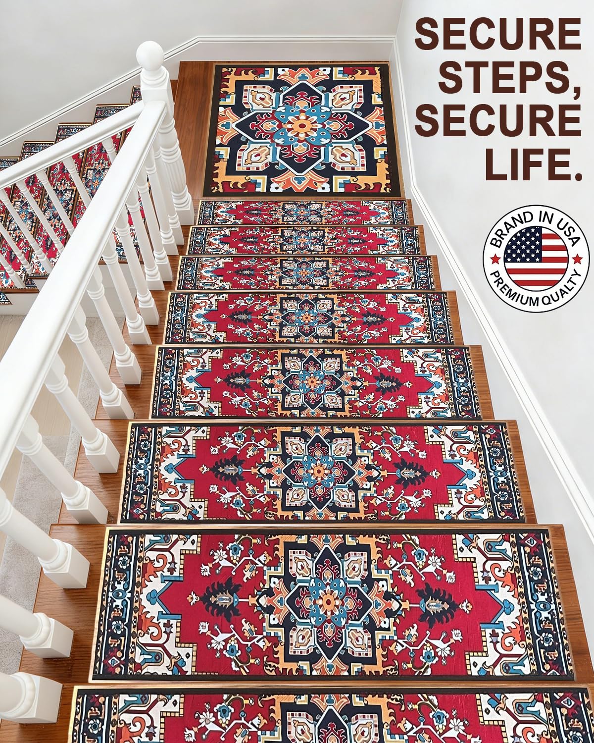 Non-Slip Stair Tread Set for Wood Steps: 16PCS - 15PCS 8"X 30" + 1PCS 30"X 30" Washable Stain Resistant Stair Carpet, Indoor Safety Stair Mat for Elderly, Dogs & Pets