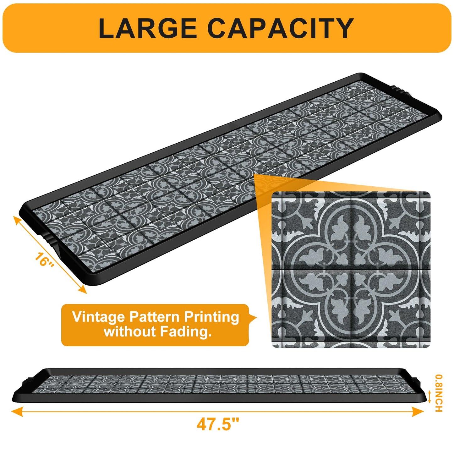 BEHERO Boot Tray Shoe Mat Decorative Patterned, Rubber Boot Matt Tray Indoor and Outdoor Use, 16" x47.5" Shoe Cleaning Mat Non-Slip, Shoe Storage Waterproof with Artistic Prints for Entryway(Gray)