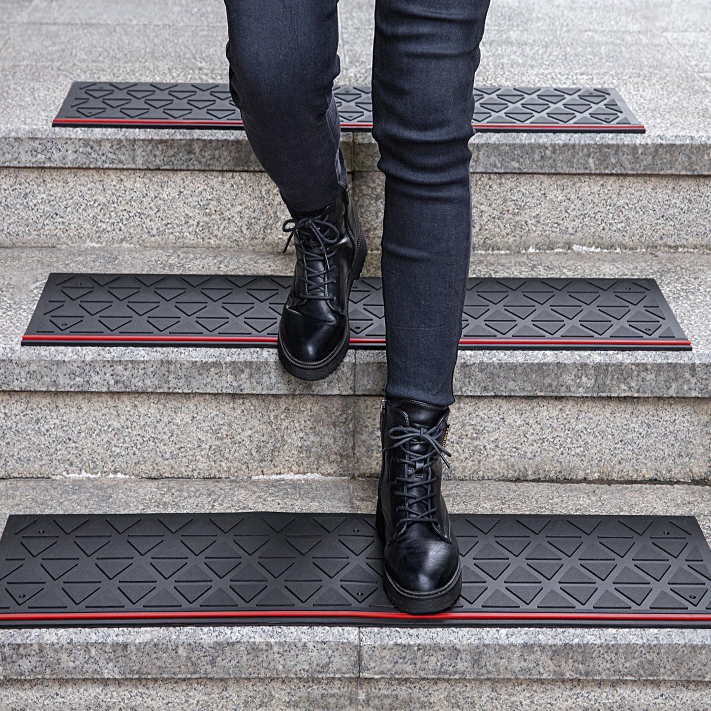 Spurtar Rubber Stair Treads 35" x 10", 3Pack Outdoor Rubber Stair Treads Non-Slip for Wooden Concrete Marble Tile Metal Steps